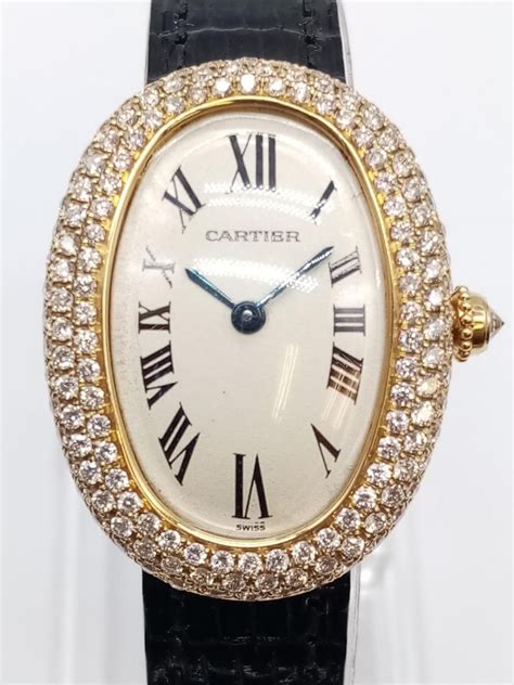 cartier oval watch with diamonds|cartier oval women's gold watch.